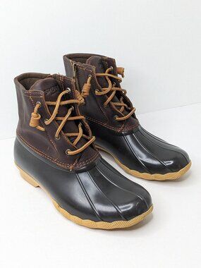 Sperry Saltwater Waterproof Duck Boots Brown Leather Women's 8.5